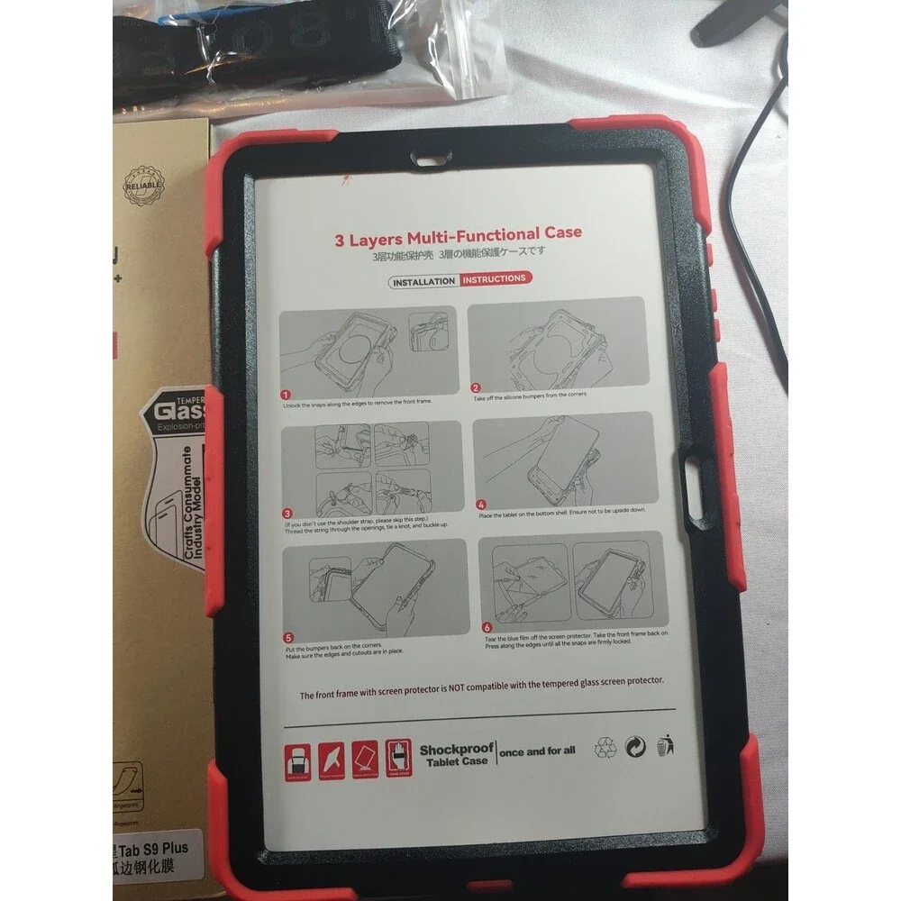 360° Red Rotating Case Samsung Galaxy Tab S9 Plus 12.4-Inch w/ Screen Protector